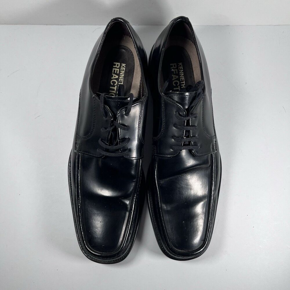 Kenneth Cole Reaction Black Leather Square Toe Moc Toe Derby Shoes Men's Size 10 - Picture 6 of 8